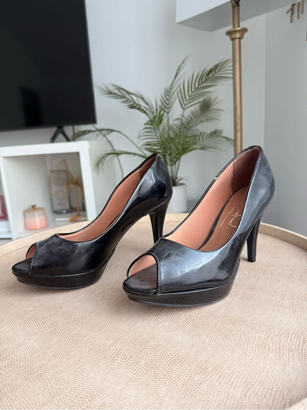 Women's Black Peep-Toe Platform High Heels